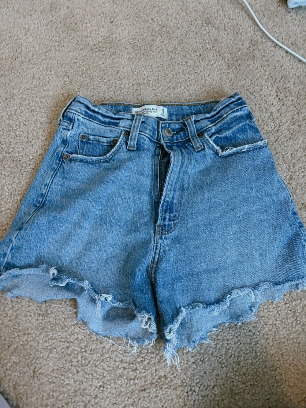 Abercrombie & Fitch Distressed Light Blue Denim High-Rise Shorts